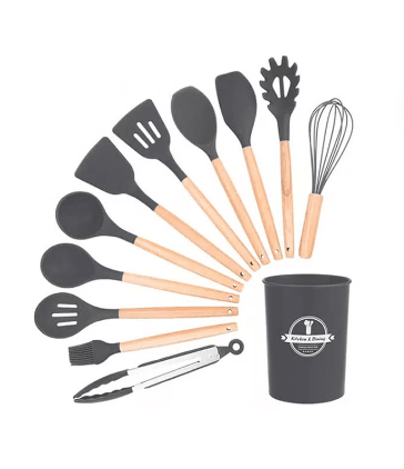 11-Piece Cooking Utensils Set With Handles Black/Brown 11.93inch